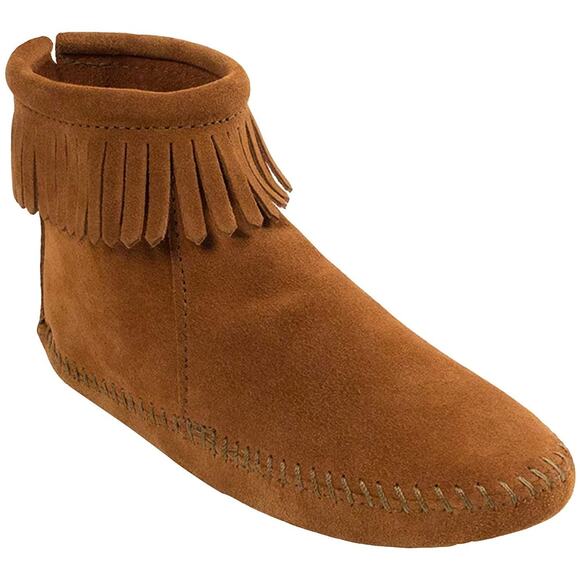 Minnetonka Women's 7.5 Tan Ankle Bootie Real Leather Fringe Southwestern LB14-6 - Picture 1 of 7